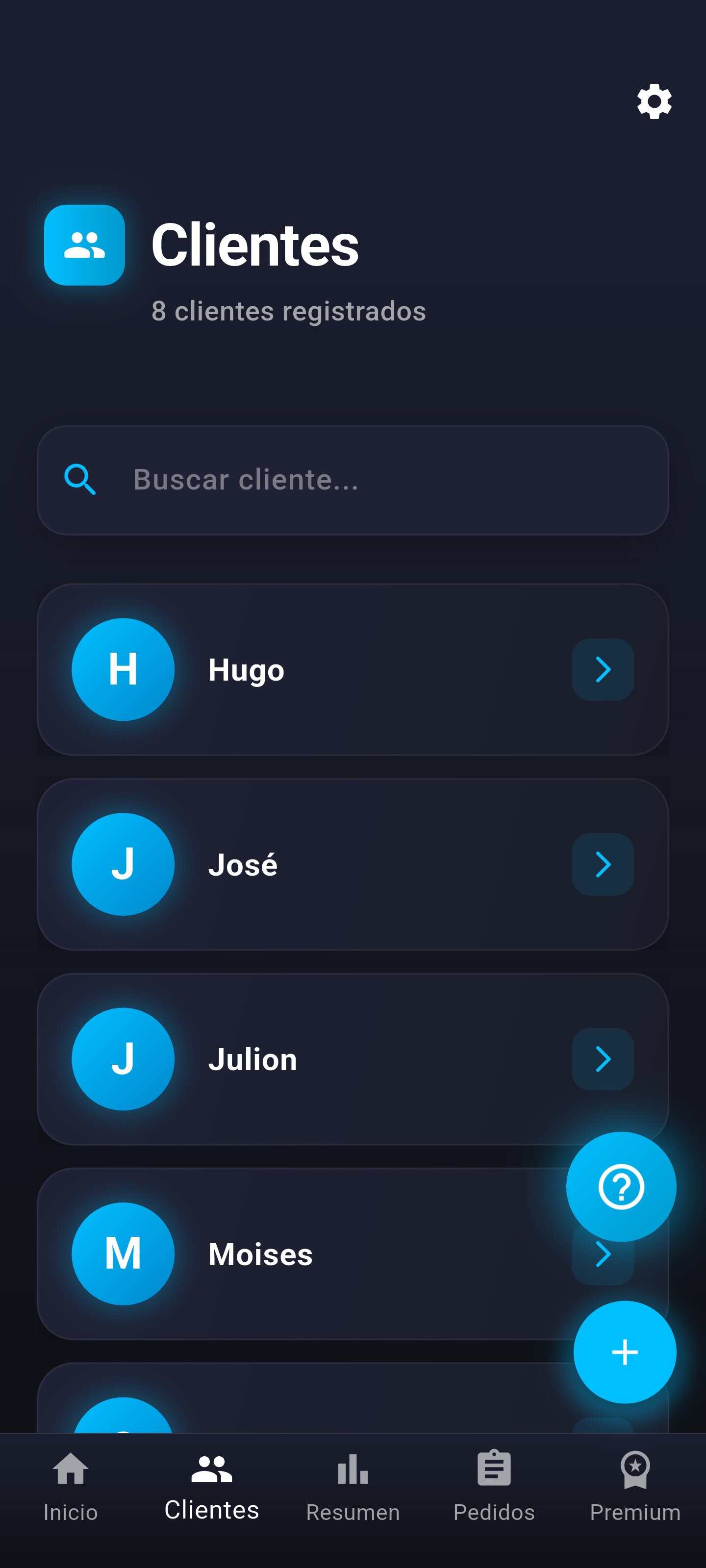 Captura de pantalla de la interfaz de cliente en Gesty